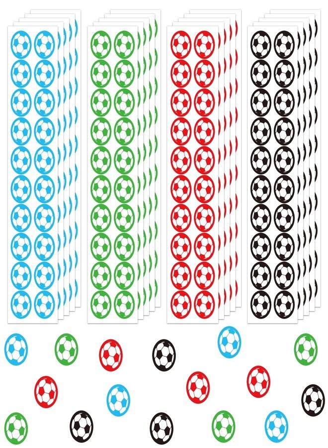 sodknow Mini Soccer Ball Stickers - 400 PCS (20 Sheets), 0.59" Small Reward Stickers in 4 Colors (Black/Blue/Green/Red) for Teachers Classroom Incentives Sports Party Favors Planners Scrapbooking, Kids Crafts - Image 1